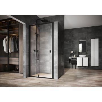 Usa de nisa batanta cu segment fix Ravak Nexty NDOP2-100  100cm  sticla transparenta 6mm  profil negru