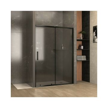 Usa de nisa culisanta Inter Ceramic 140 cm sticla 5 mm profil negru mat - fumuriu