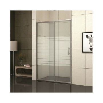 Usa de nisa culisanta Inter Ceramic 160 cm sticla transparenta cu linii albe 5 mm profil crom lucios