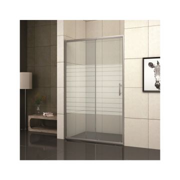 Usa de nisa culisanta Inter Ceramic sticla 5 mm 110 cm profil crom lucios-transparent cu linii albe