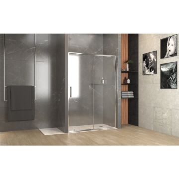 Usa de nisa culisanta Inter Ceramic sticla transparenta fumurie 5 mm profil crom lucios 100 cm
