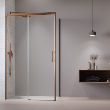 Usa de nisa culisanta Radaway Idea KDJ 100 cm sticla 6 mm finisaj cupru periat-transparent deschidere stanga