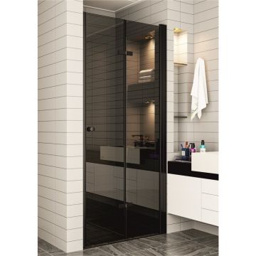 Usa de nisa pliabila Inter Ceramic 87-88 cm sticla fumurie 6 mm profil negru mat