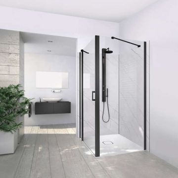 Perete lateral fix Roth Cariba 90 cm sticla 6 mm transparent-negru mat