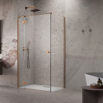 Usa de nisa batanta Radaway Essenza KDJ 100 cm sticla 6 mm finisaj cupru periat-transparent deschidere stanga