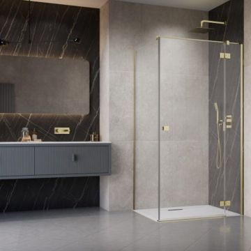 Usa de nisa batanta Radaway Essenza KDJ 110 cm sticla 6 mm finisaj auriu periat-transparent deschidere dreapta