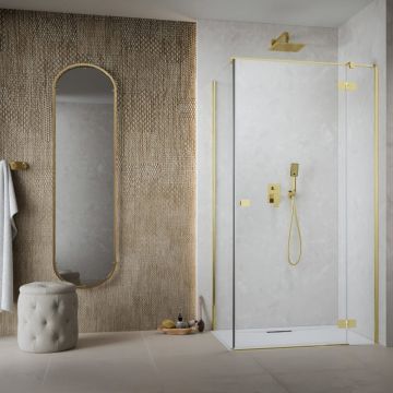Usa de nisa batanta Radaway Essenza KDJ 110 cm sticla 6 mm finisaj auriu-transparent deschidere dreapta