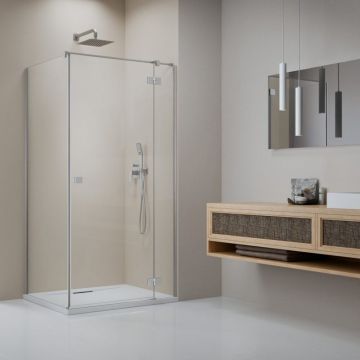 Usa de nisa batanta Radaway Essenza KDJ 110 cm sticla 6 mm finisaj nichel periat-transparent deschidere dreapta