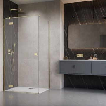 Usa de nisa batanta Radaway Essenza KDJ 90 cm sticla 6 mm finisaj auriu periat-transparent deschidere stanga