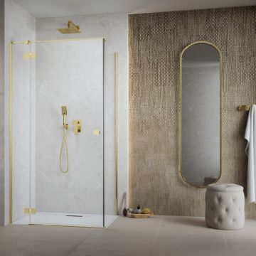 Usa de nisa batanta Radaway Essenza KDJ 90 cm sticla 6 mm finisaj auriu-transparent deschidere stanga