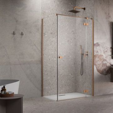 Usa de nisa batanta Radaway Essenza KDJ 90 cm sticla 6 mm finisaj cupru periat-transparent deschidere dreapta