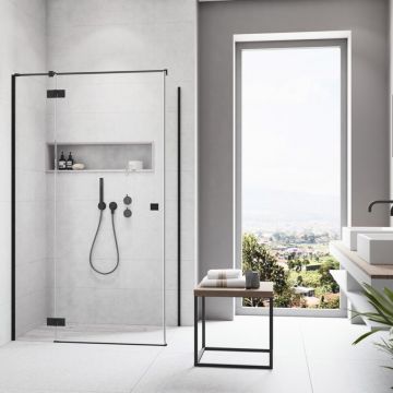 Usa de nisa batanta Radaway Essenza KDJ 90 cm sticla 6 mm finisaj negru mat-transparent deschidere stanga