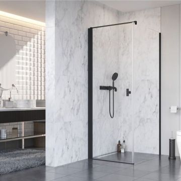 Usa de nisa batanta Radaway Nes KDJ I 100 cm sticla 6 mm negru-transparent deschidere stanga