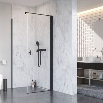 Usa de nisa batanta Radaway Nes KDJ I 80 cm sticla 6 mm negru-transparent deschidere dreapta