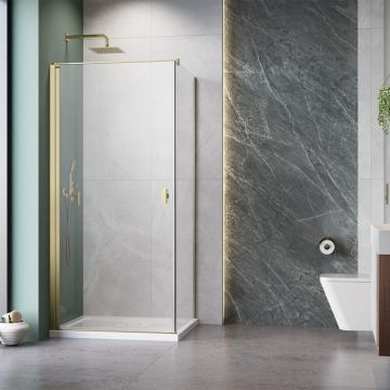 Usa de nisa batanta Radaway Nes KDJ I 90 cm sticla 6 mm auriu periat-transparent deschidere stanga