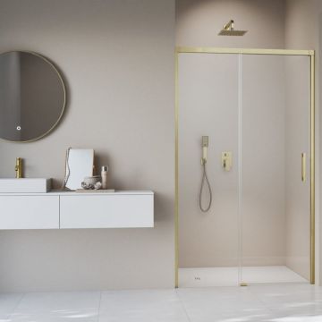 Usa de nisa culisanta Radaway Idea DWJ 110 cm sticla 6 mm finisaj auriu periat-transparent deschidere stanga