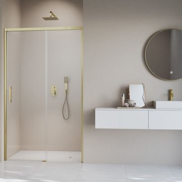 Usa de nisa culisanta Radaway Idea DWJ 120 cm sticla 6 mm finisaj auriu periat-transparent deschidere dreapta