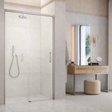 Usa de nisa culisanta Radaway Idea DWJ 130 cm sticla 6 mm finisaj nichel periat-transparent deschidere stanga