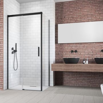 Usa de nisa culisanta Radaway Idea KDJ 100 cm sticla 6 mm negru-transparent deschidere stanga