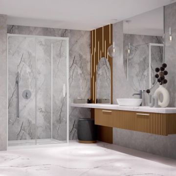 Usa de nisa culisanta Radaway Idea KDJ 140 cm sticla 6 mm alb-transparent deschidere stanga